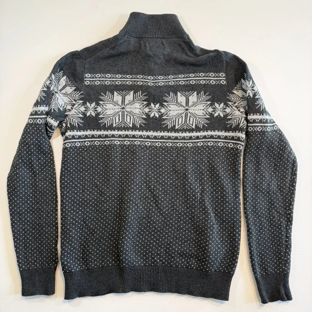 ASPEN Grey Nordic Snowflake 1/4 Zip Cotton Sweater Medium